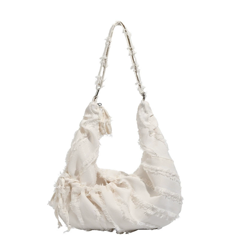 One-Shoulder Shopping Bag, Capacious Drawstring Tote with Shoulder Strap, White/Blue