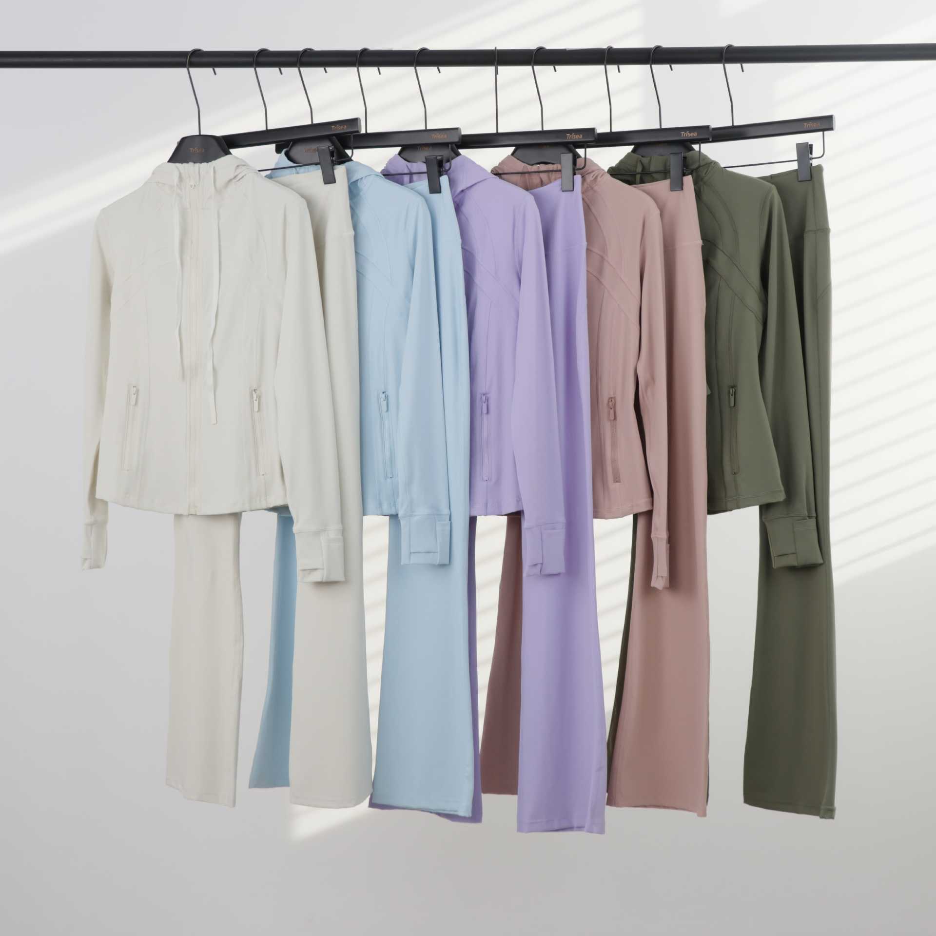 Women's Hooded Flared Jacket Set Long Sleeved Fitted Elastic Fitness Running Yoga Sportswear_ecoleips.com