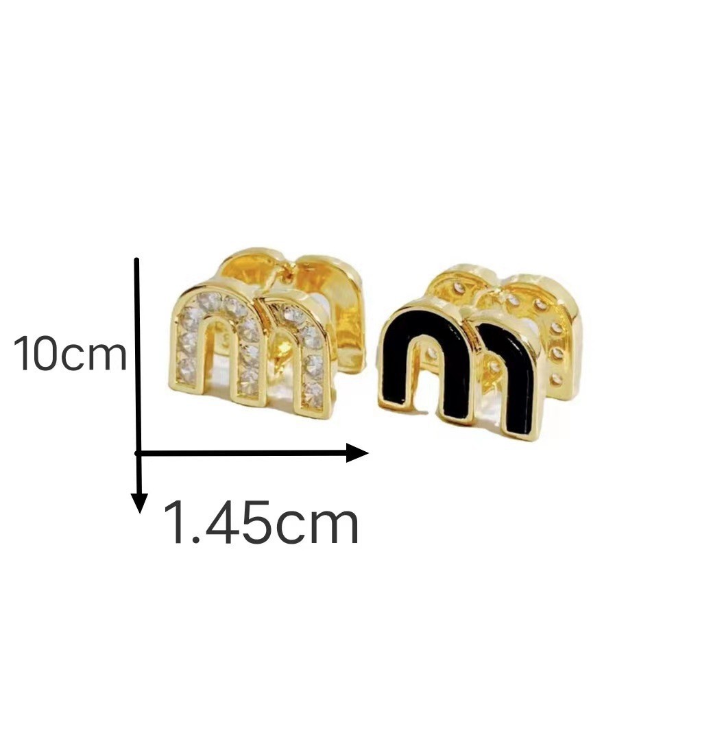 2024 New Colorful 'M' Letter Earrings Double-Sided Luxury Inlaid Zircon Sweet Versatile Popular Stud Earrings detail image 14