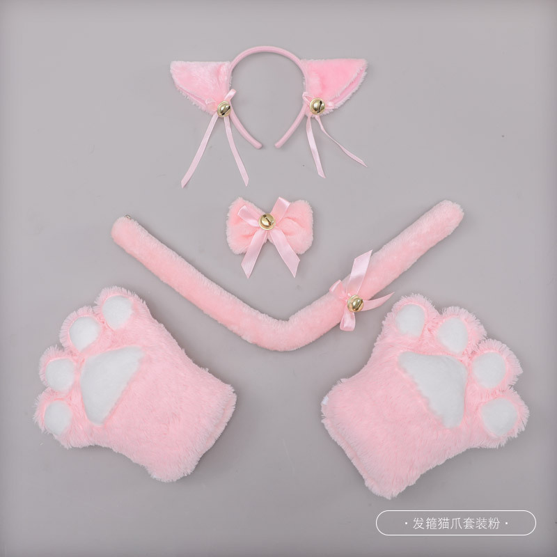 Entrega de una sola pieza lindo gato Cosplay accesorios orejas de gato diadema garra de gato guantes cola de gato accesorios traje