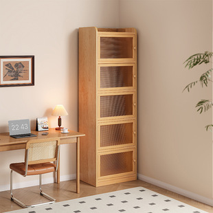 Solid Wood Bookcase, Small Cabinet Next to the Desk, Household Floor-Standing Dust-Proof Storage Narrow Cabinet, Living Room Storage Low Cabinet, Wall Bookshelf