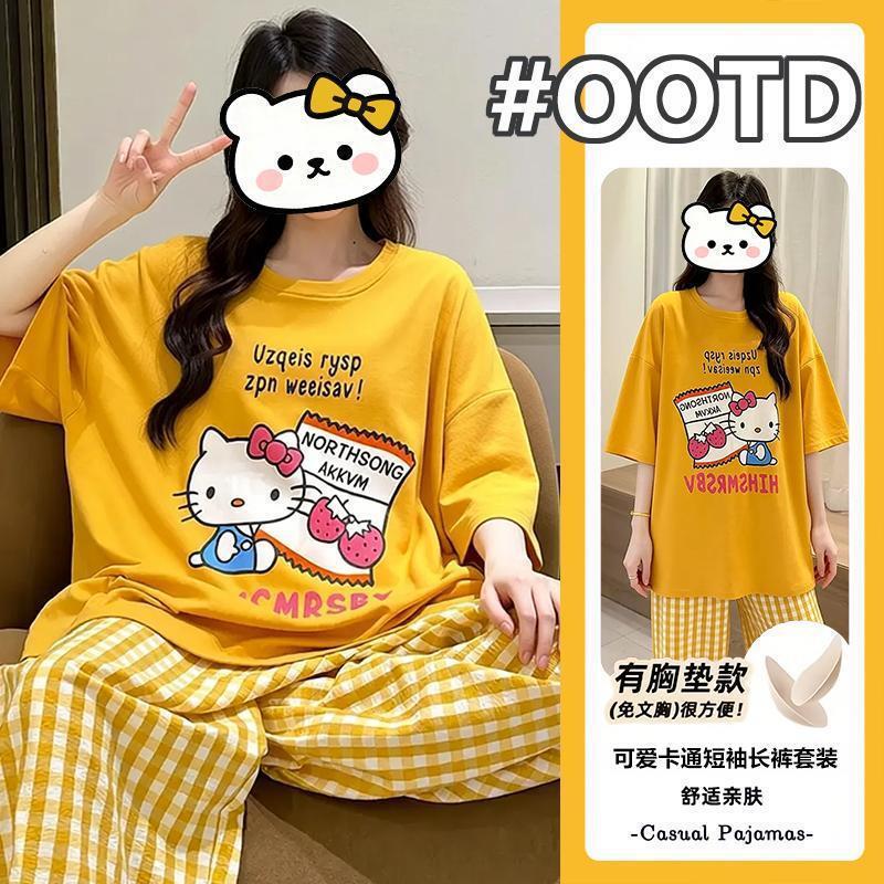 Pajamas with Breast Pads for Women, Summer 2026 New Style, Can Be Worn Outside, Short-Sleeved, Long-Sleeved Home Wear Set, Long-Sleeved, Short-Sleeved