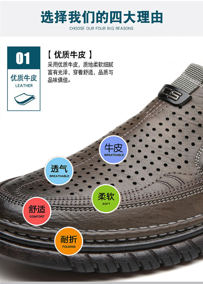 Giày lười nam da mềm đế mềm chống trượt, giày da công sở thường ngày — Xăng đan kaki, Xăng đan màu đen chi tiết 9