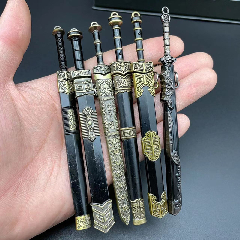 Chinese Ancient Han Sword Qin Shihuang Sword Ruyi Sword Yue Wang Sword 12cm Ancient Sword Model Small Weapon Ornaments Keychain