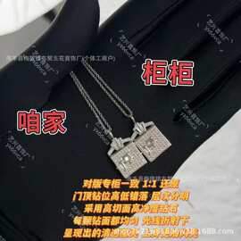 高版本海瑞h w财富之门项链女满钻城堡鸟笼吊坠镀18k轻奢感锁骨链