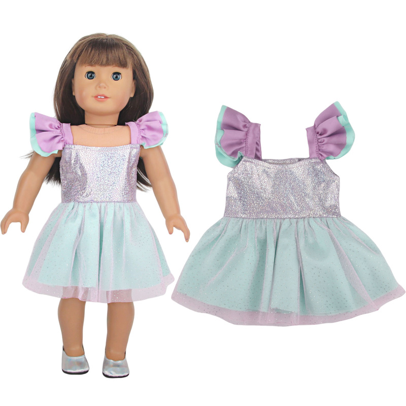 New 18inch American Girl Doll Princess Dress 43cm Doll Toy Mesh Dress Sequined Baby Clothes Long Dress