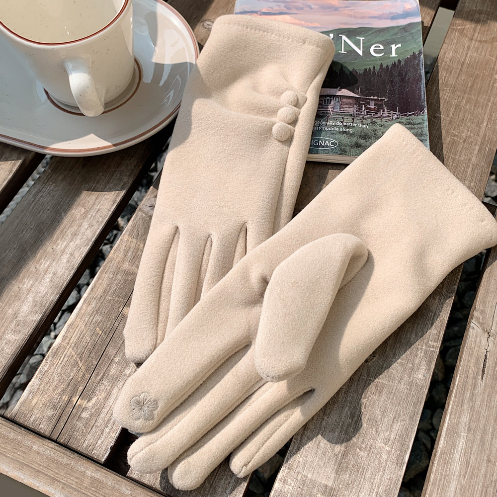 Nuevo botón de color sólido nicho de diseño guantes cálidos de otoño y invierno con guantes de moda al aire libre de dedo largo para ciclismo a prueba de frío