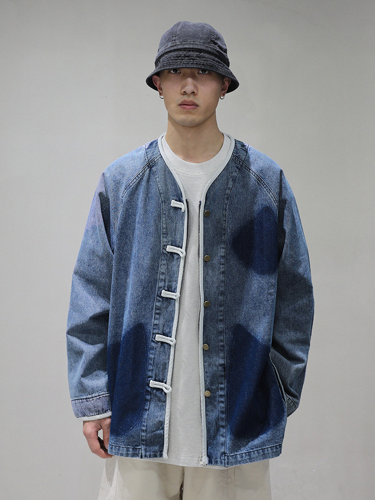 Retro design denim men's demi-season jacket