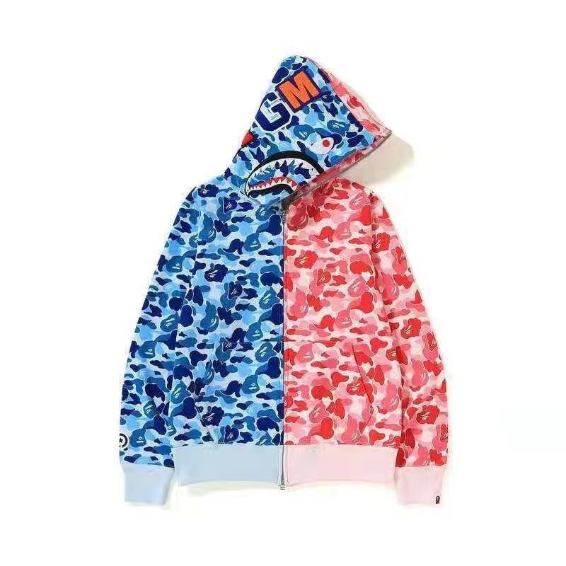 2025 [健康布] 3D デジタル印刷 Bape ブランド シャークヘッド スウェットシャツ メンズ カップル ジッパー カーディガン ベルト付き|undefined