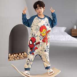 儿童连体睡衣男童春秋纯棉长袖秋季薄款小女孩宝宝秋款睡袋家居服