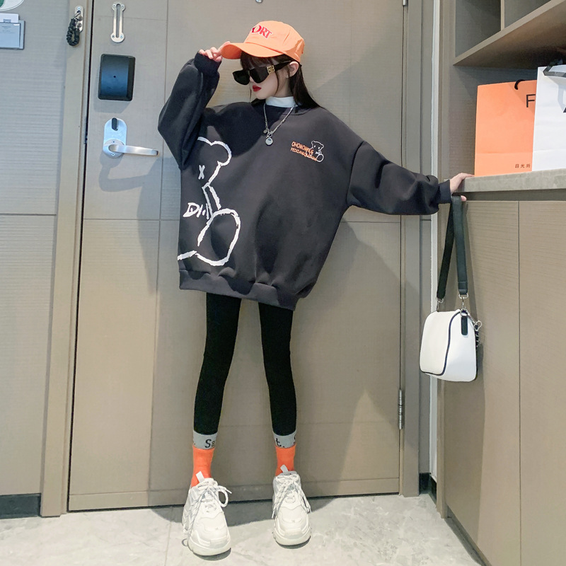 Felpa con cappuccio autunnale per ragazze 2024 Nuovo stile lungo di medie e grandi dimensioni in stile occidentale, top aderente per bambini, abbigliamento primaverile_voghion.com