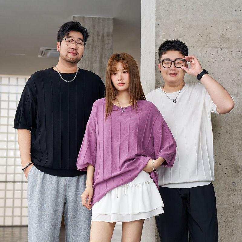 【Double-Sided Knit Large Size Spring Sweater Short Sleeve】Sen Boss Black Large Size Men's Clothing Extra Large 150kg