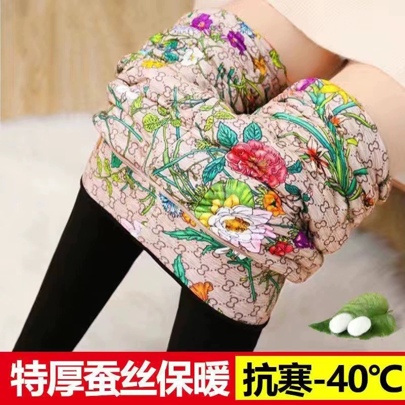 Богатые цветы, богатые шелковые хлопковые брюки, женские зимние бархатные толстые и высокие талии, хлопчатобумажные брюки на северо-востоке, чтобы согреться и носить хлопчатобумажные брюки