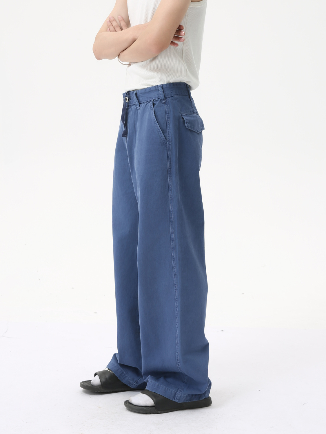 MTLCLOTHES para hombre | Vaqueros lavados rectos de pierna ancha de algodón suelto de estilo coreano básico