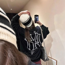 MLB韩版洋基队 情侣秋冬新款大LOGO圆领立体印花宽松舒适套头卫衣