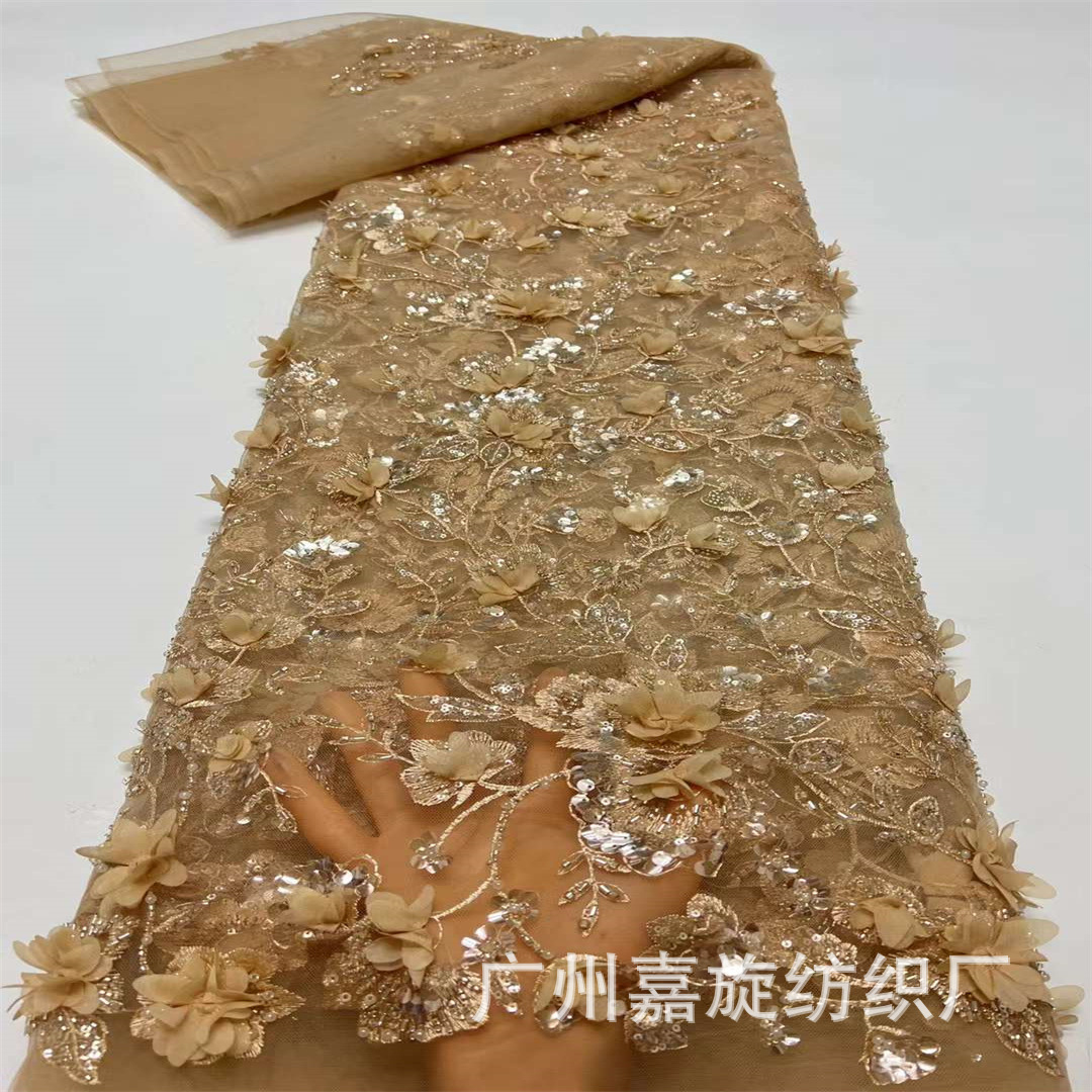 Inventario 3D industria pesada flores computadora tela bordada tela de rendimiento de escenario tela de prenda de cuentas tubo sequinilla tela bordada JX4306