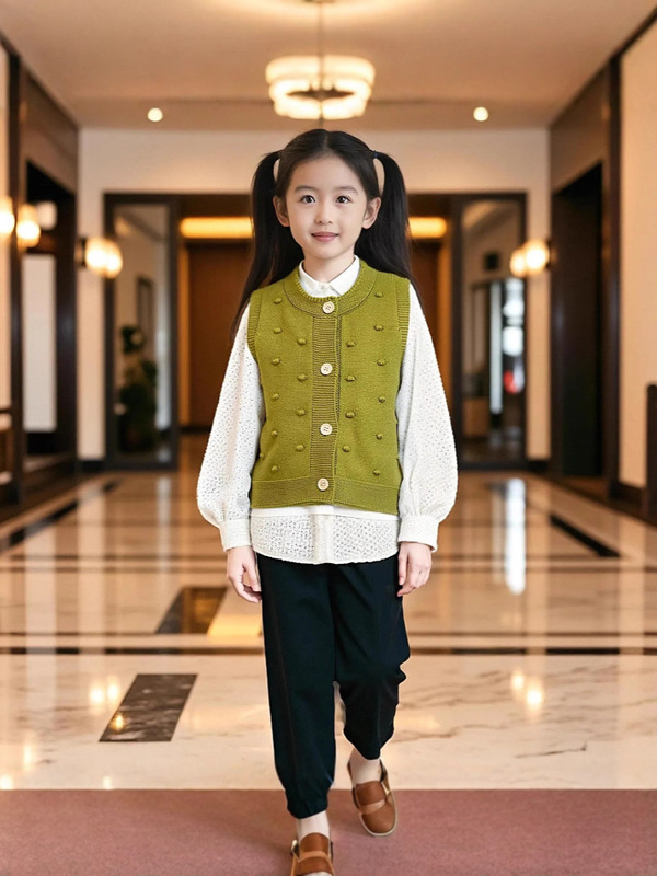2025春秋款女宝宝马甲针织可爱泡泡花边毛衣背心毛织开衫甜美女童|undefined