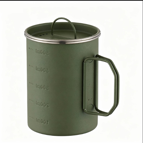 Al aire libre 304 tazas de acero inoxidable mango plegable picnic camping tazas de café con tazas de escala al por mayor transfronterizas