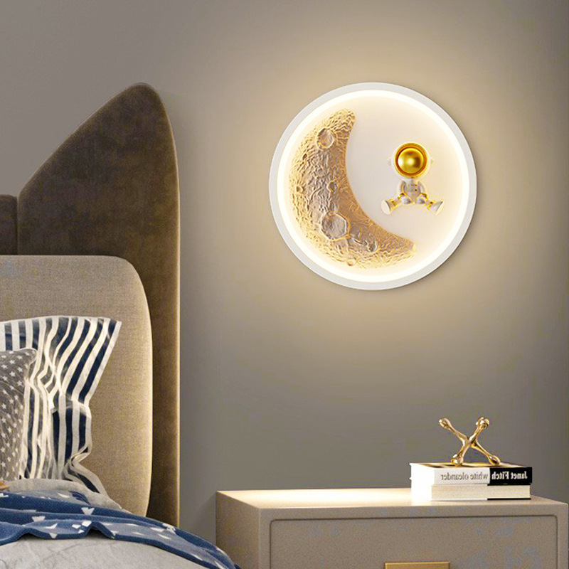 New Moon Astronaut Children's Room Wall Lamp Designer Creative Living Room Decoration Lamp Internet Celebrity Bedroom Bedside Lamp