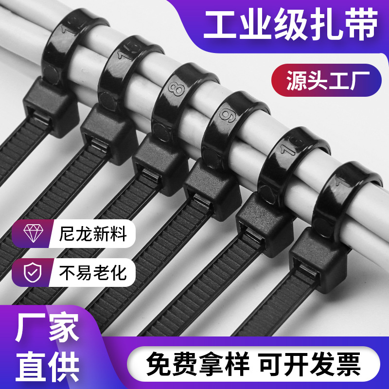 黑色扎带批发3*100*4*200*5*300*8黑色自锁塑料尼龙扎带厂家批发