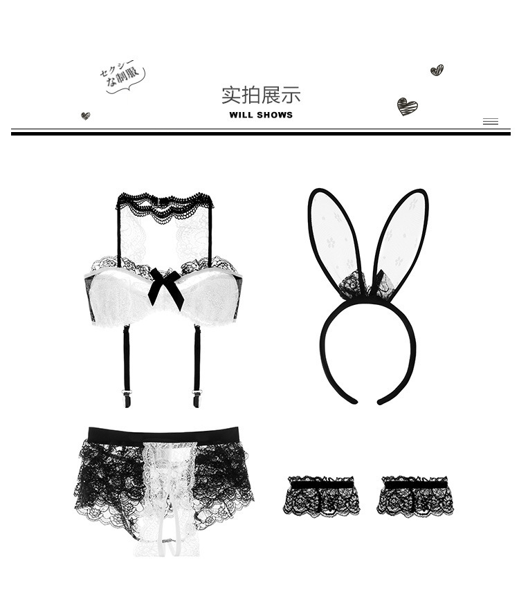 Bunny Girl Lace Open-Crotch One-Piece Costume with Headpiece and Wrist Cuffs — detail image 9