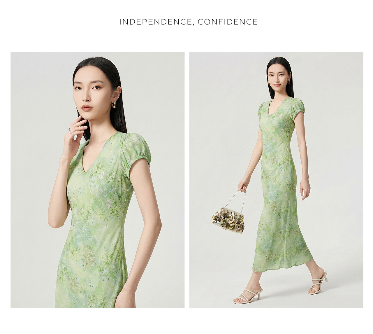 Đầm suông midi họa tiết hoa Monet khoét lưng — màu hồng chi tiết 13