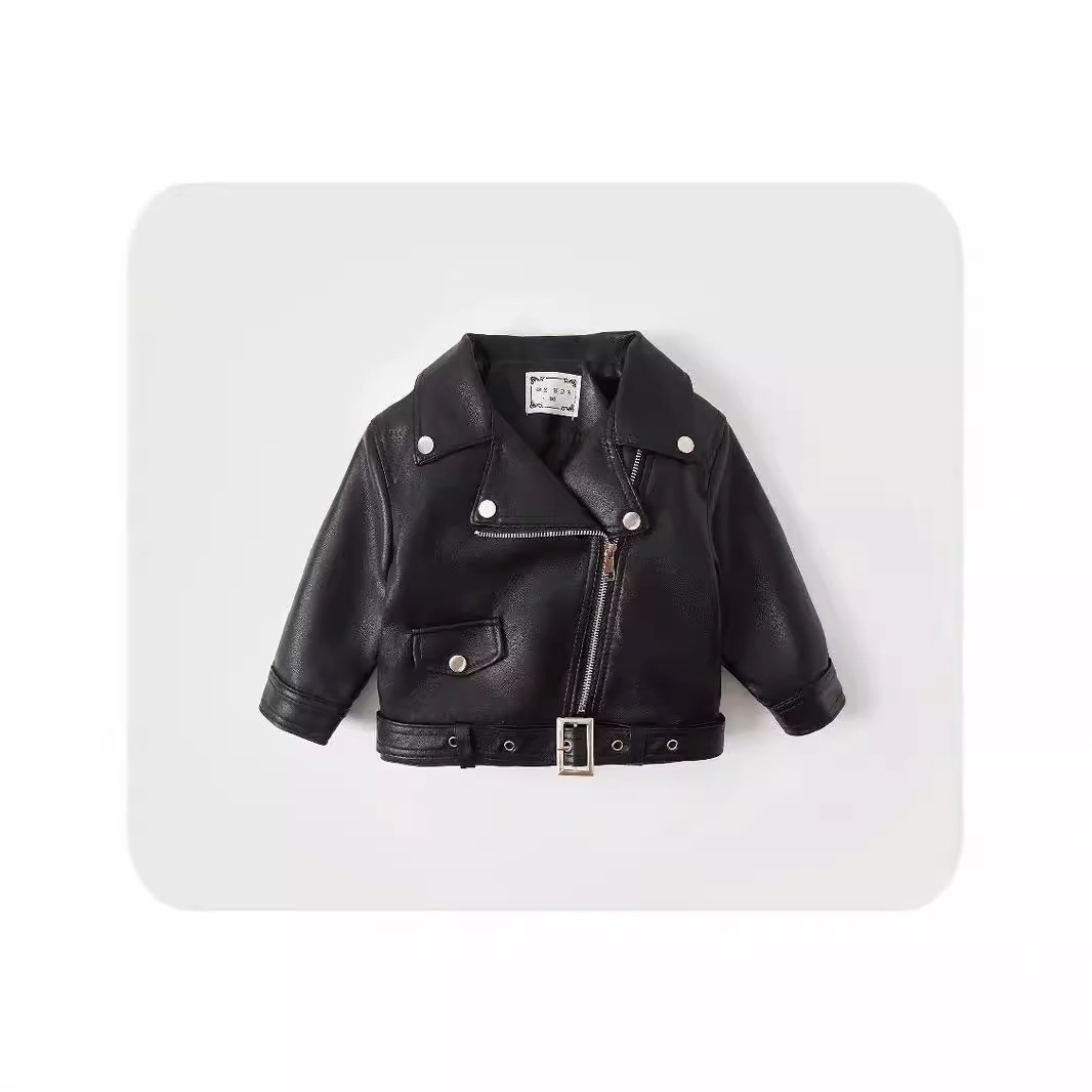 Girls' Outwears, Windproof Autumn Style, 2025 Spring & Fall Girls' Fashionable Leather Jackets, Black Fashionable Jackets for Girls