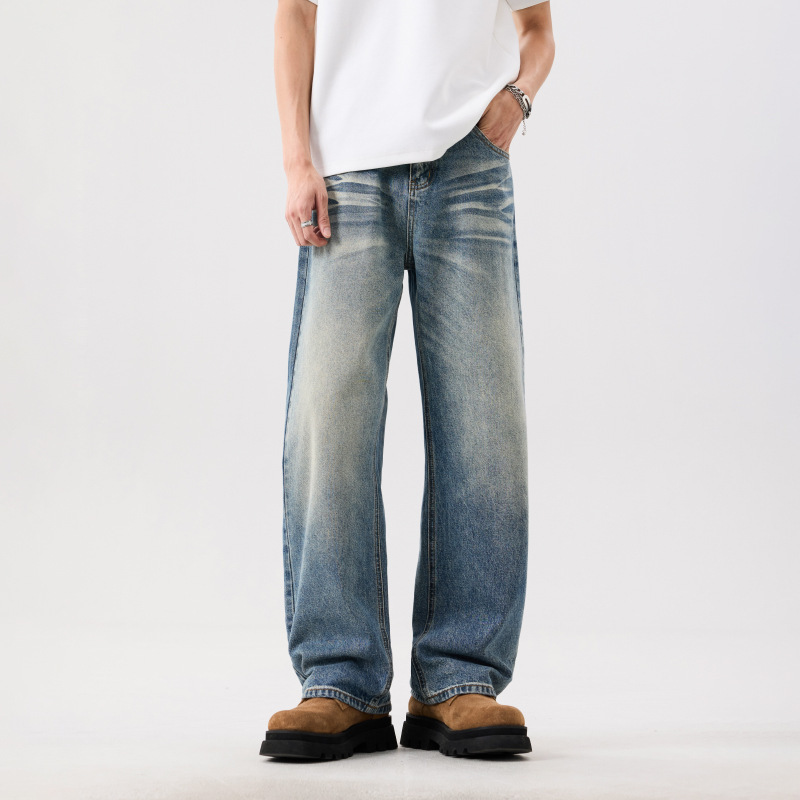 New Spring and Autumn Men's Denim Fashion Trendy Brand Casual Retro Non-Elastic Loose Straight-Leg Youth Jeans for Men New Spring and Autumn Men's Denim Fashion Trendy Brand Casual Retro Non-Elastic Loose Straight-Leg Youth Jeans for Men