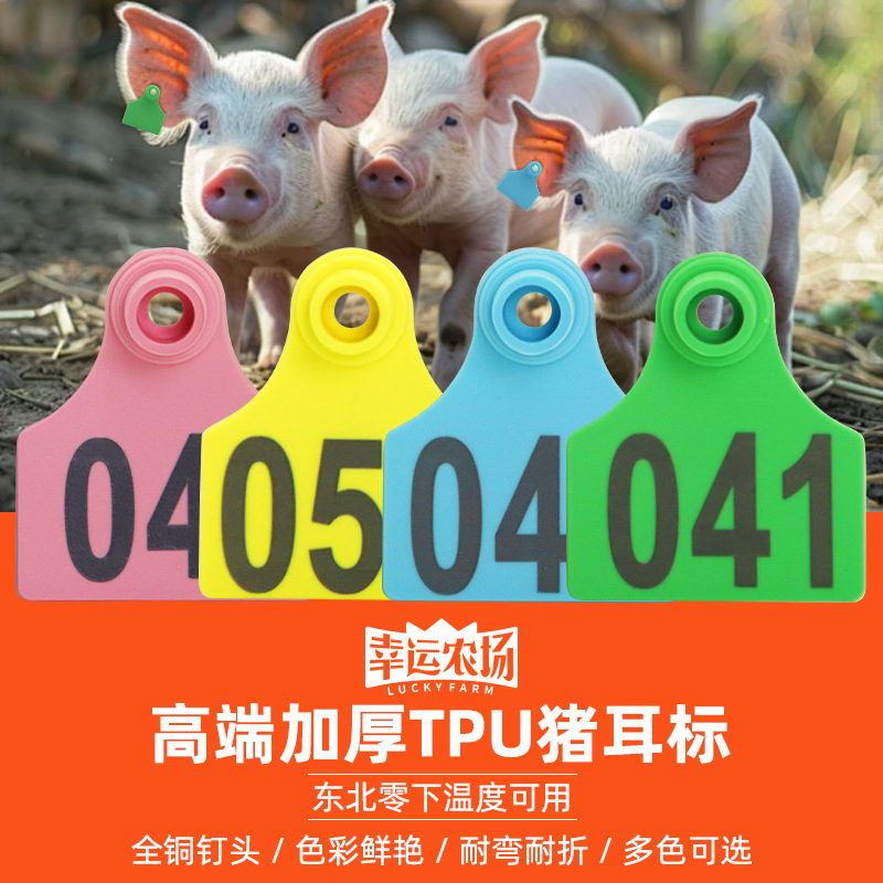 Lucky Farm Pig con signos de oreja con palabras, letreros de oreja veterinaria sin signos de oreja con palabras, letras láser especiales suaves tpu