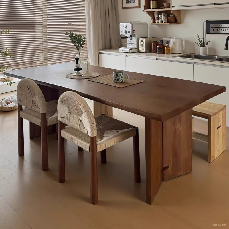 Medieval Style Black Walnut Dining Table Rectangular Solid Wood Large Long Table Living Room Home Large Board Table Desk