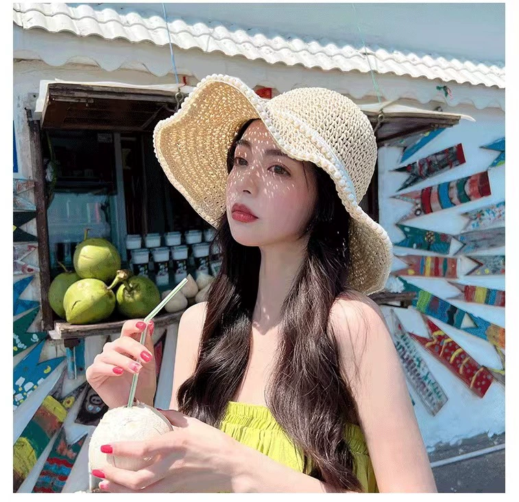 Woven summer thin beach hat solar-powered, sun protection, beach style