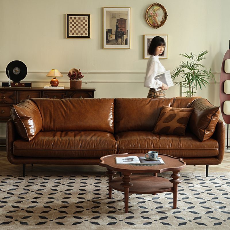 French Retro Oil Wax Leather Sofa Feather Silk Cotton Living Room Simple Three-Seater American Sofa Small Apartment Home