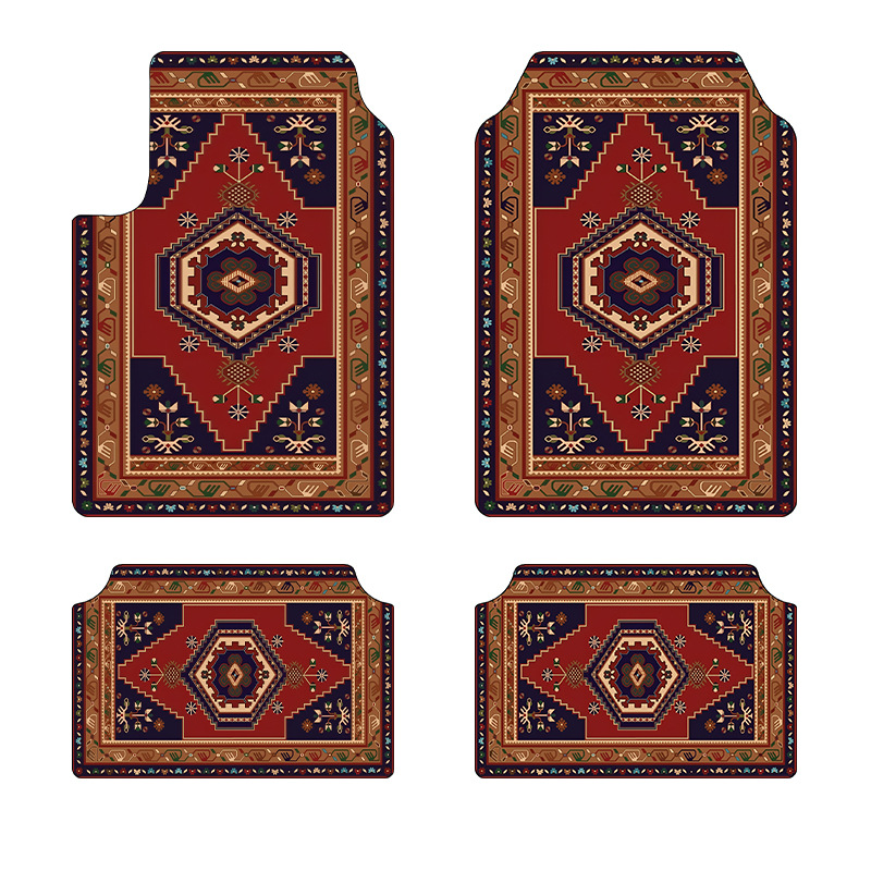 TEMU Nordic Retro Bohemian Style Car Mat Car Interior Dirt Resistant Dust Mat Rear Easy-care Four-piece Set
