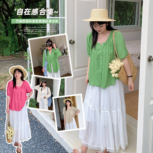 Plus Size Women's Cotton and Linen Series Babydoll Shirt Summer New Flesh-Covering Cool Top 250383