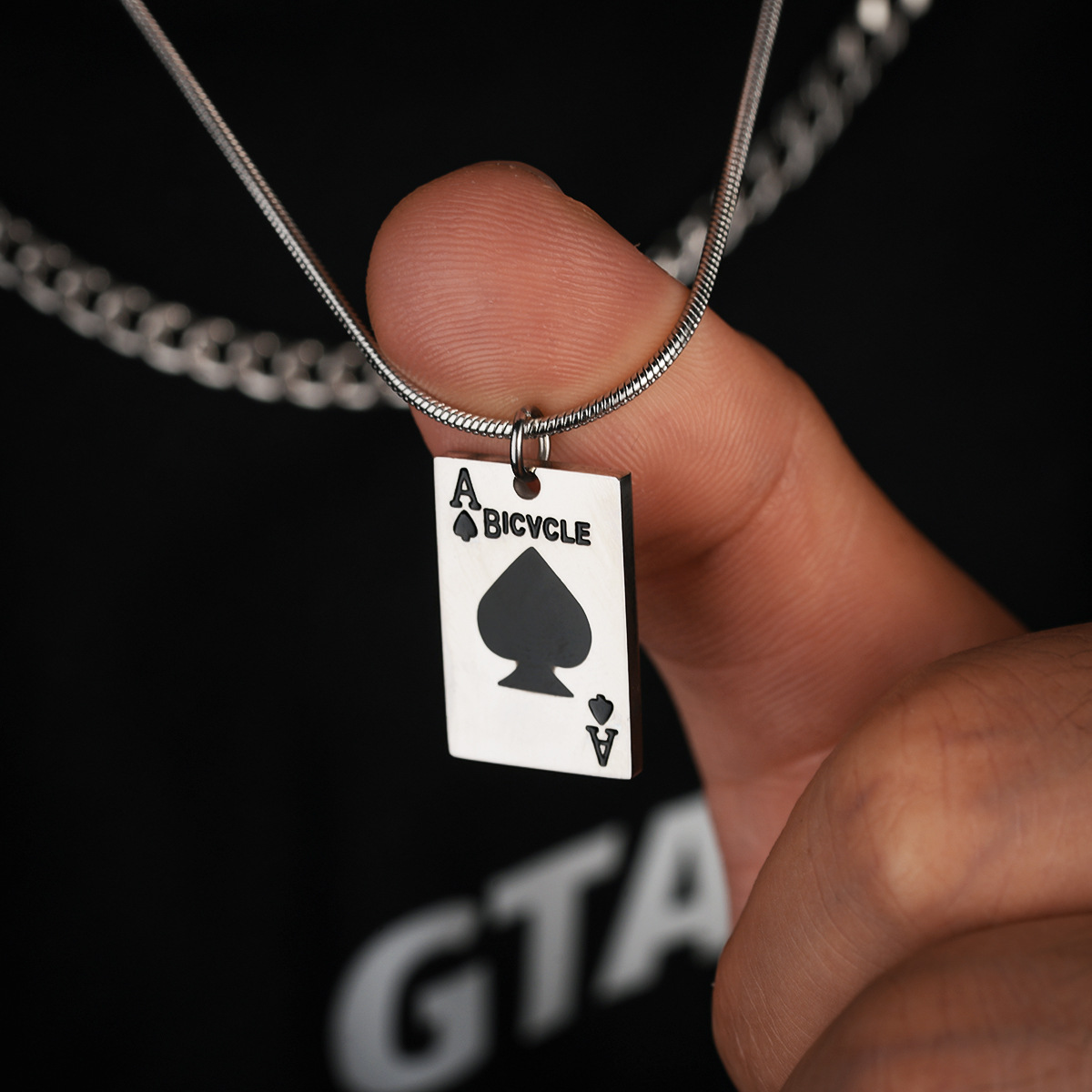 All Seasons Season Hip-Hop Poker Titanium Steel Plating Unisex Double Layer Necklaces Men Layered Necklaces