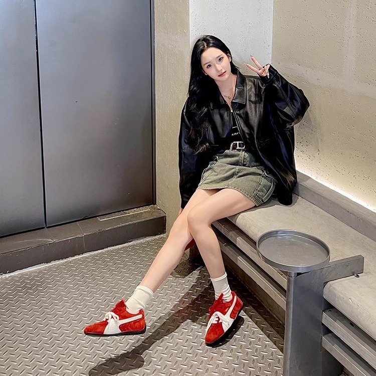 Rose con el mismo nombre de zapatos de entrenamiento de cuero auténtico para mujeres 2025, nuevos zapatos deportivos o casuales de carreras retro Gump rojos