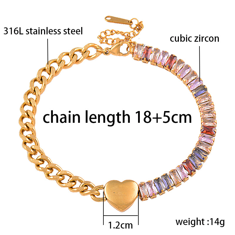 Fashion Geometric Titanium Steel Patchwork Gold Plated Zircon Bracelets 1 Piece