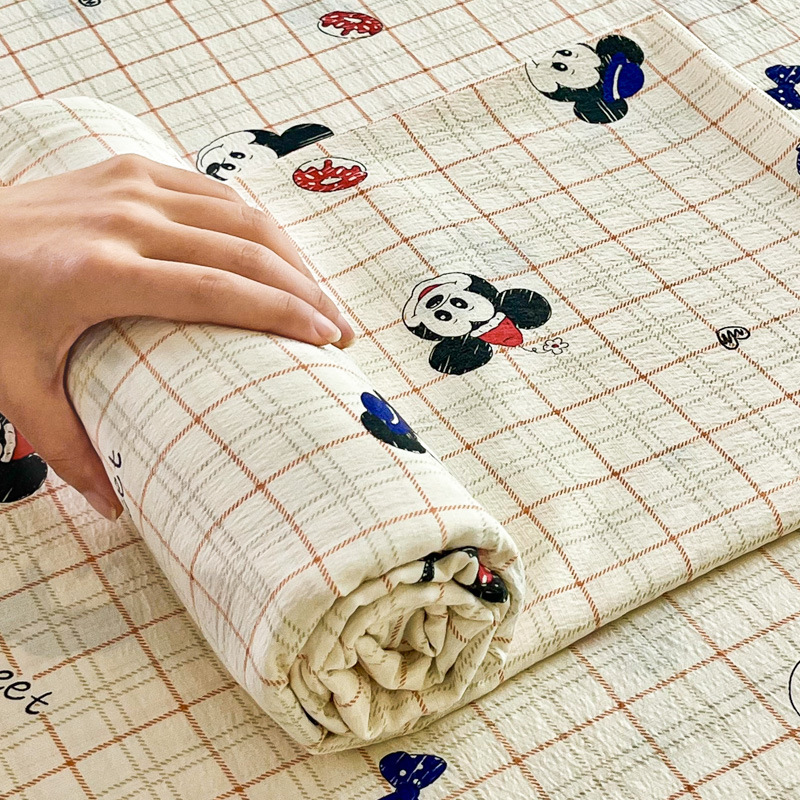 Sábanas de gasa de doble capa de una sola pieza nueva, sábana para dormir desnuda, juego de tres piezas, cama doble de celebridades de Internet, cama kang, sin correr, sin resbalar