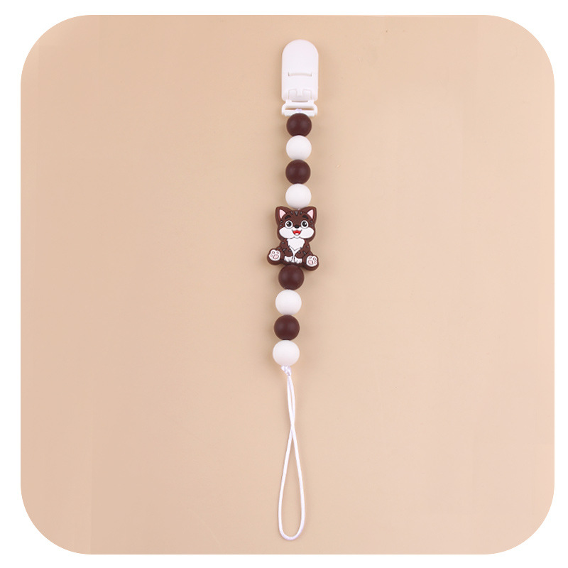 Amazon nuevo clip de pezón de plástico para bebés animados animales gatos calmar silicona bebé molar cadena de pezón