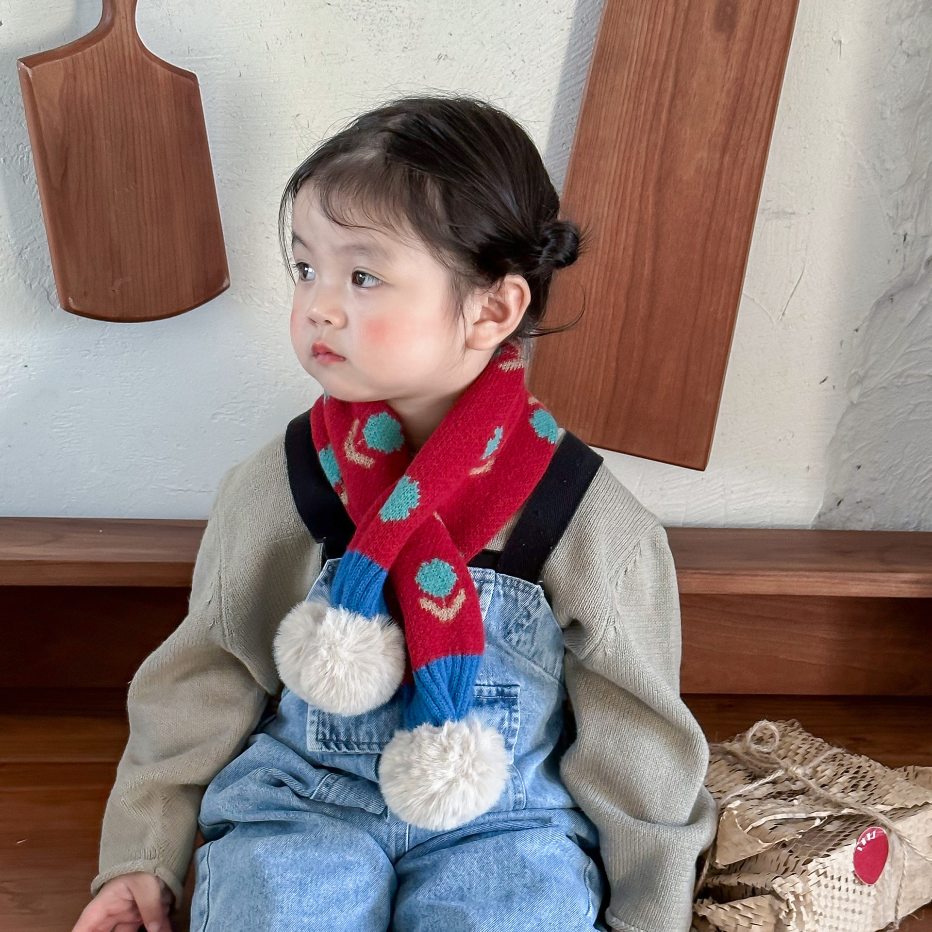 Children's scarf winter fashion ins cute flower knitted warm baby bib_voghion.com