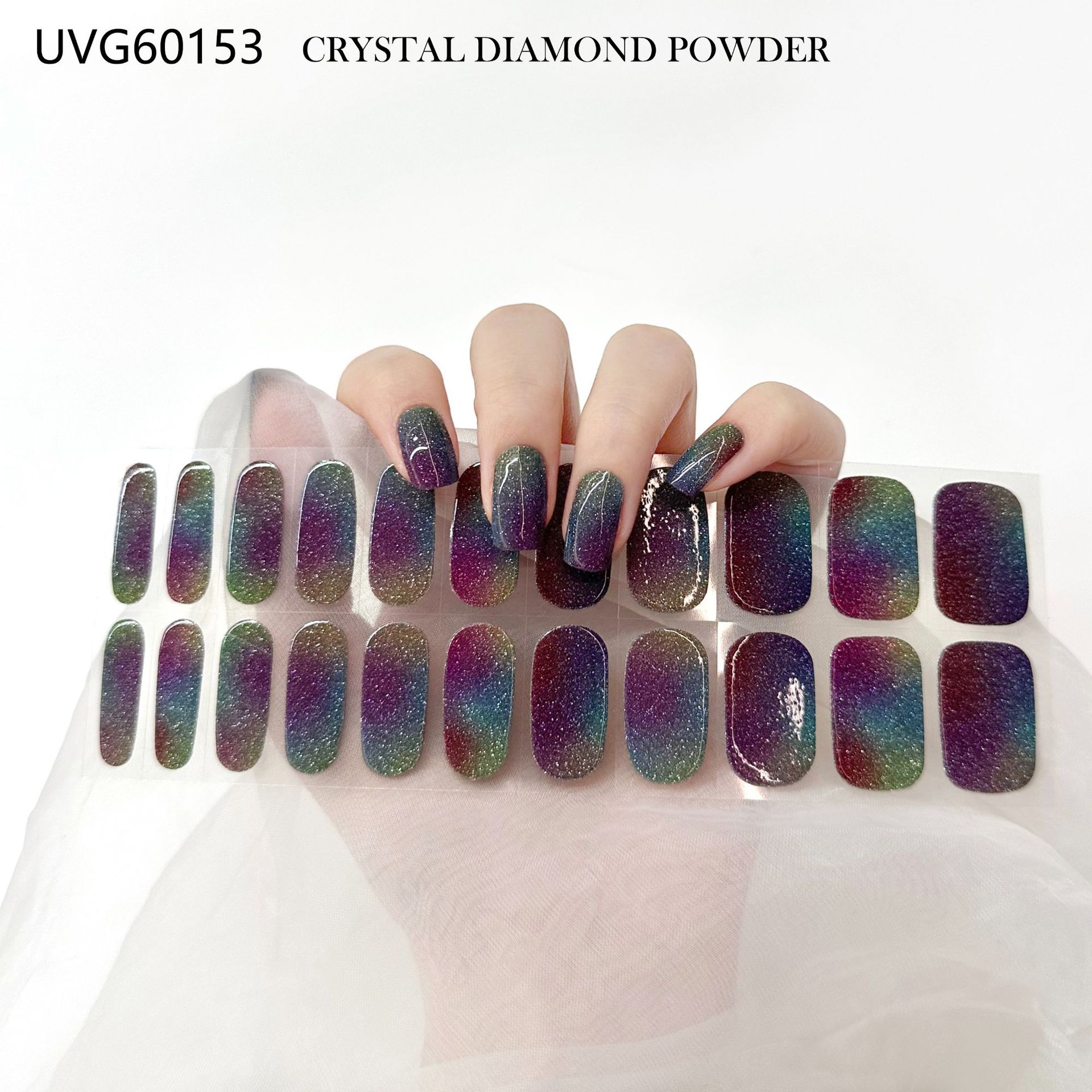 Pegatinas de uñas de gel UV transparentes efecto hielo, semicuradas, con lámina dorada, fototerapia, efecto película de aceite