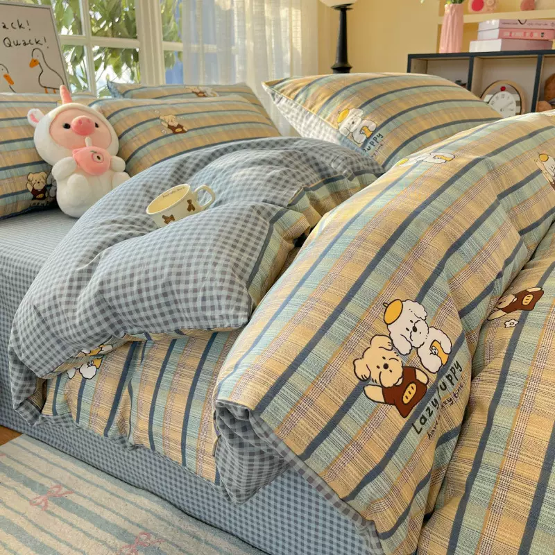 春夏新款全棉印花四件套卧室小清新床单被套宿舍套件床笠