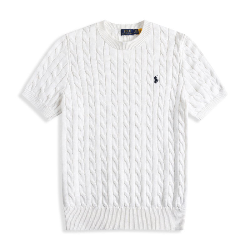 Foreign trade POLO knit shirt with pony embroidery, unisex, cable-knit, pure cotton, casual short-sleeve sweater
