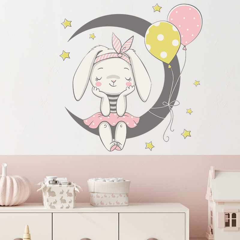 New Cartoon Moon Rabbit Balloon Wall Stickers display picture 2