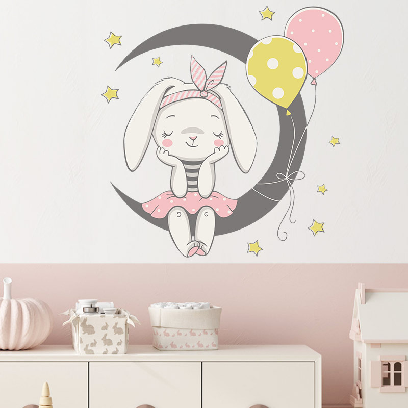 Nuevas Pegatinas De Pared De Globo De Conejo De Luna De Dibujos Animados display picture 2