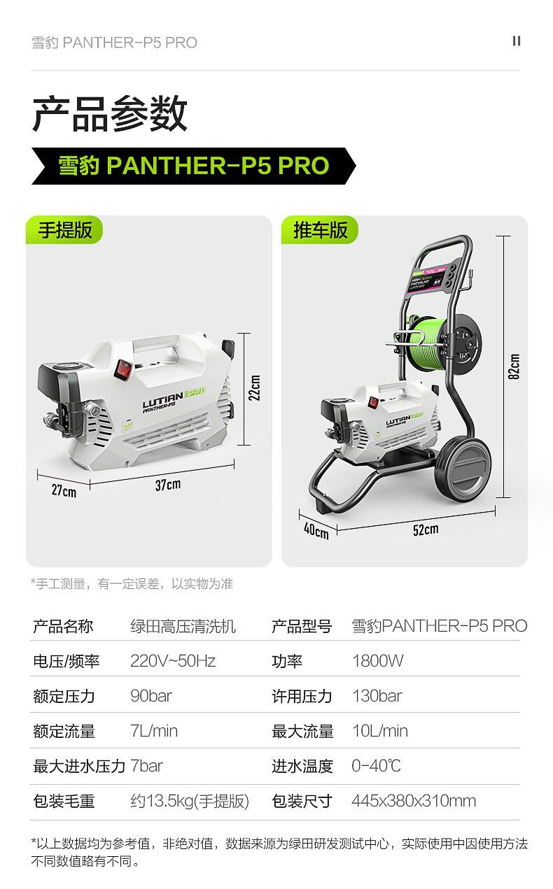 Greenfield Snow Leopard Pro1800W Car Washing Machine, High-Power Induction Household High-Pressure Water Gun, Powerful Car Cleaning Tool