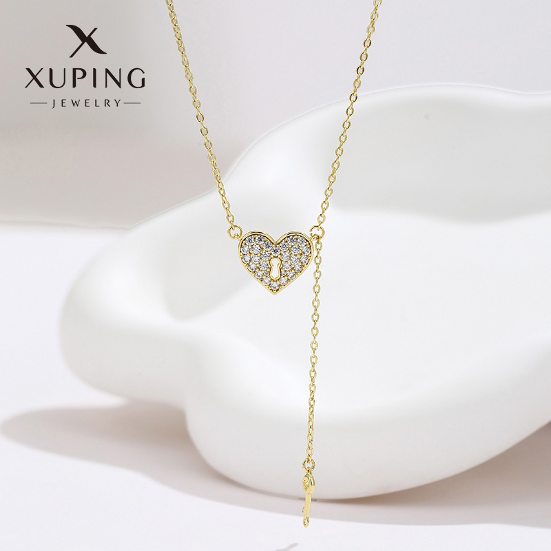 Xupe joyería amor corazón cerradura aleación con incrustaciones de circonio dulce personalidad cadena clavícula nicho temperamento clave Collar para las mujeres