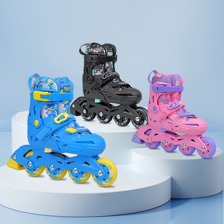 Flying Eagle Skates Children's Beginner Fancy Shoes Roller Skates Night Elf Full Set Boys and Girls Flat Flower Lock Wheels Adjustable