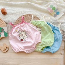 婴儿夏装衣服薄款包屁衣新生儿女宝宝连体衣满月吊带哈衣肚兜夏季