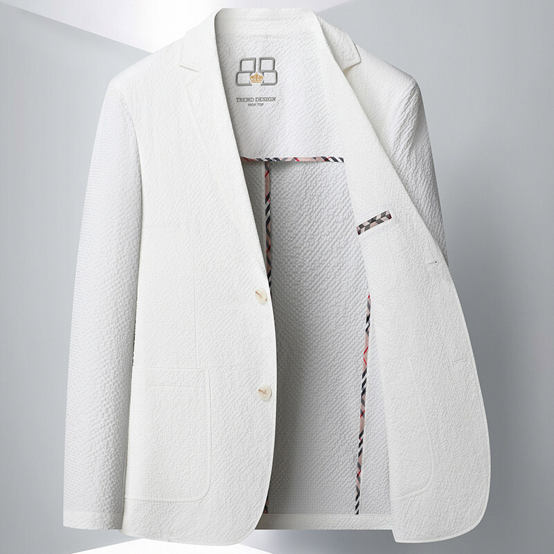 2025 New Spring and Summer Stretch Seersucker Casual Suit Men's Lightweight Casual Small Suit Single Western Jacket